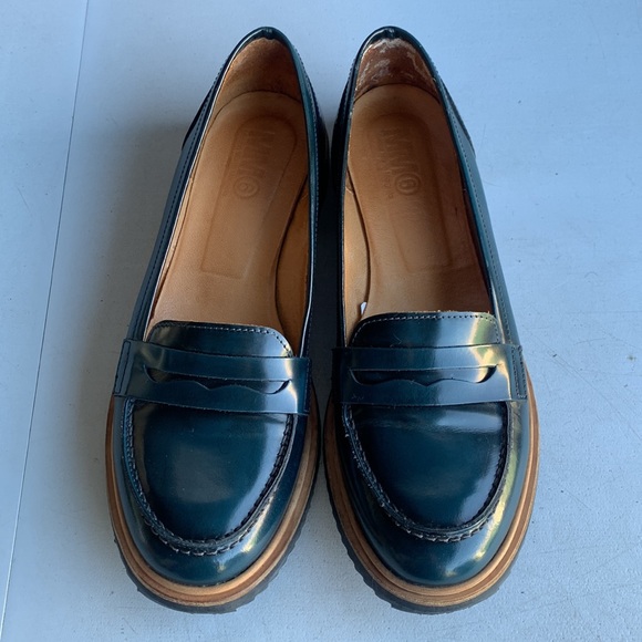 MM6‎ Maison Margiela Oxford Loafers Women’s 37.5 Blue Onyx Leather Round Toe - Picture 1 of 13